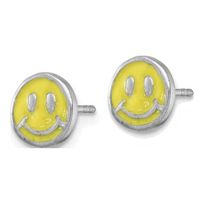 Sterling Silver Girls' Enamel Smiley Face Stud Earrings – view 3
