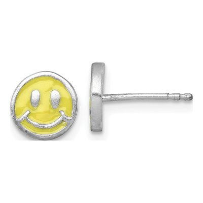 Sterling Silver Girls' Enamel Smiley Face Stud Earrings