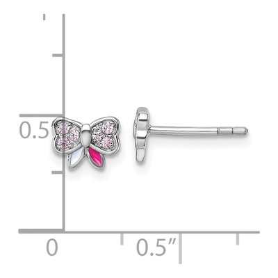 Sterling Silver Round CZ Girls' Bow Stud Earrings – view 4