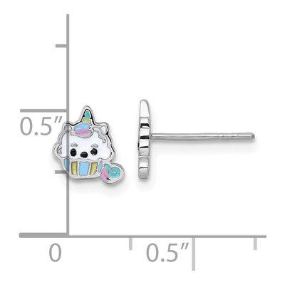 Sterling Silver Girls' Unicorn Cupcake Stud Earrings – view 4