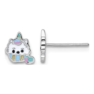 Sterling Silver Girls' Unicorn Cupcake Stud Earrings