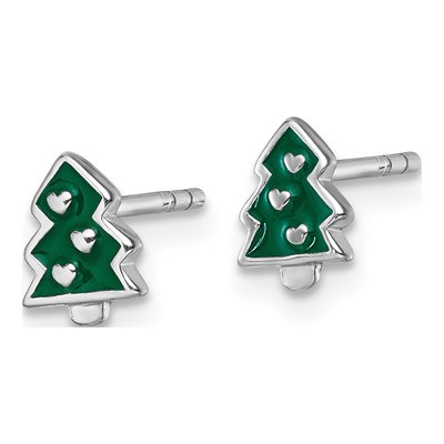 Sterling Silver Kids' Christmas Tree Stud Earrings – view 3