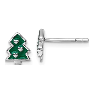 Sterling Silver Kids' Christmas Tree Stud Earrings