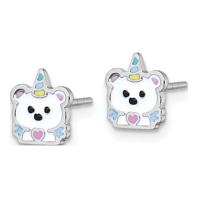 Sterling Silver Girls' Enamel Unicorn Polar Bear Stud Earrings – view 3