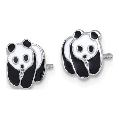 Sterling Silver Girls' Enamel Panda Stud Earrings – view 3