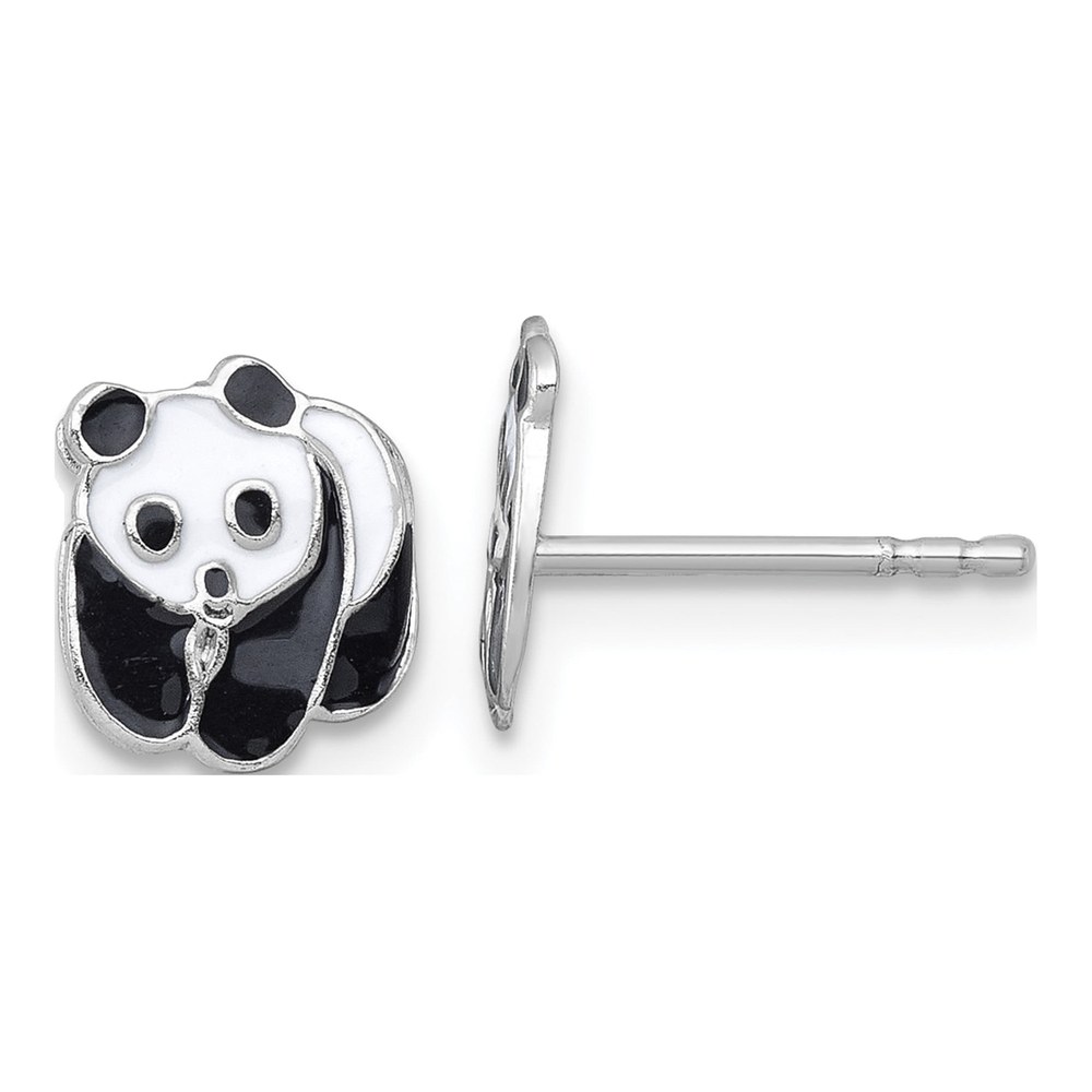 Sterling Silver Madi K Rhodium-Plated Enameled Black And White Panda Childrens Post Earrings