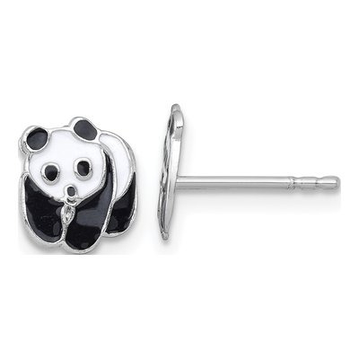 Sterling Silver Girls' Enamel Panda Stud Earrings