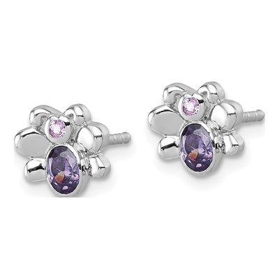 Sterling Silver Round CZ Girls' Butterfly Stud Earrings – view 3