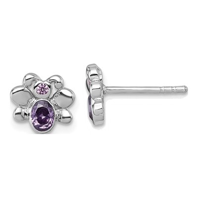 Sterling Silver Round CZ Girls' Butterfly Stud Earrings