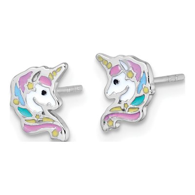 Sterling Silver Girls' Unicorn Head Stud Earrings – view 3
