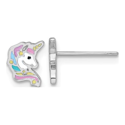 Sterling Silver Girls' Unicorn Head Stud Earrings