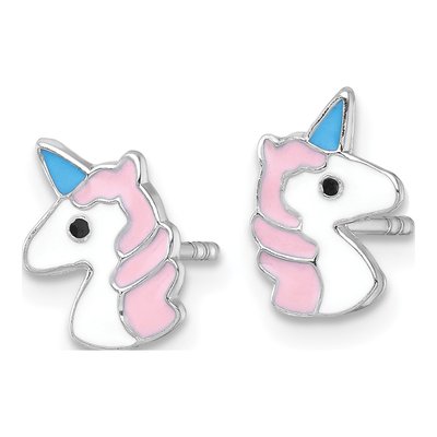 Sterling Silver Enameled Unicorn Kids' Stud Earrings – view 3