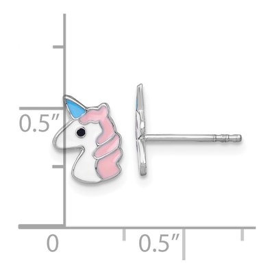 Sterling Silver Enameled Unicorn Kids' Stud Earrings – view 4