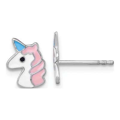Sterling Silver Enameled Unicorn Kids' Stud Earrings
