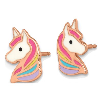 Rose Gold-Plated Sterling Silver Girls' Unicorn Enamel Stud Earrings – view 3