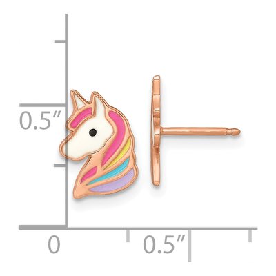 Rose Gold-Plated Sterling Silver Girls' Unicorn Enamel Stud Earrings – view 4