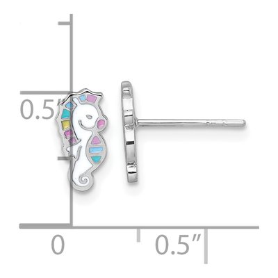 Sterling Silver Girls' Rainbow Enamel Seahorse Stud Earrings – view 4