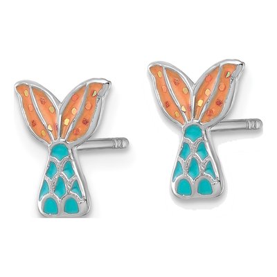 Sterling Silver Enamel Mermaid Tail Stud Earrings – view 3