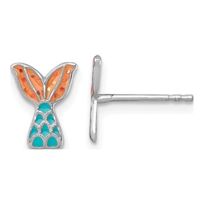 Sterling Silver Enamel Mermaid Tail Stud Earrings