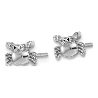 Sterling Silver Round CZ Girls' Crab Stud Earrings – view 3