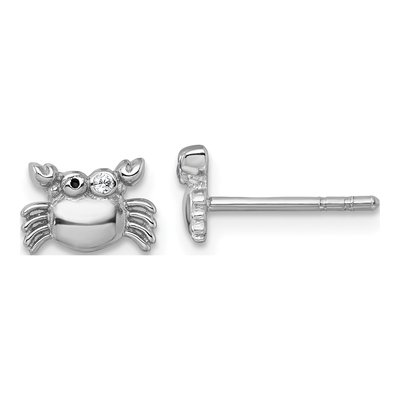 Sterling Silver Round CZ Girls' Crab Stud Earrings