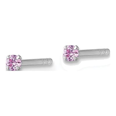 Sterling Silver 2mm Round CZ Girls' Stud Earrings – view 3