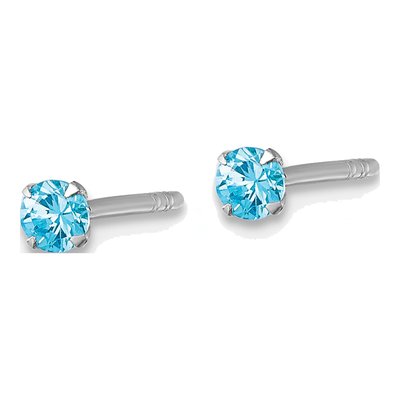 Sterling Silver 3mm Round CZ Girls' Stud Earrings – view 3