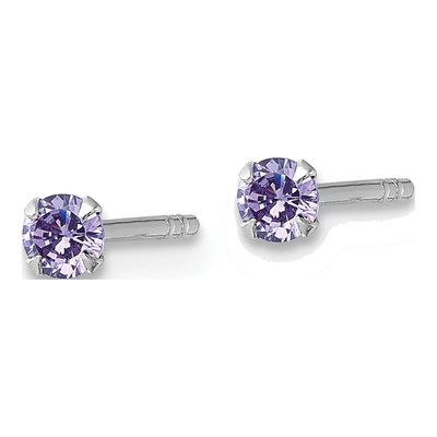 Sterling Silver 3mm Round CZ Girls' Stud Earrings – view 3