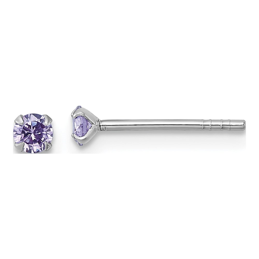 Sterling Silver Madi K Rhodium-Plated 3.00mm Purple Cz Childrens Stud Post Earrings
