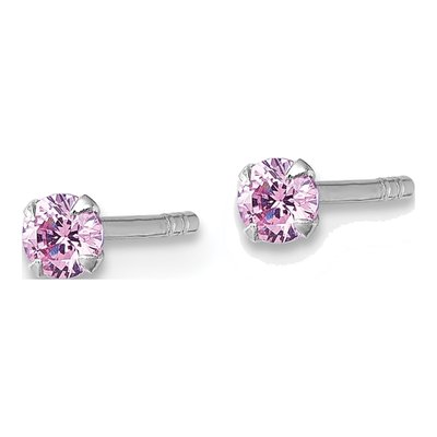 Sterling Silver 3mm Round CZ Girls' Stud Earrings – view 3