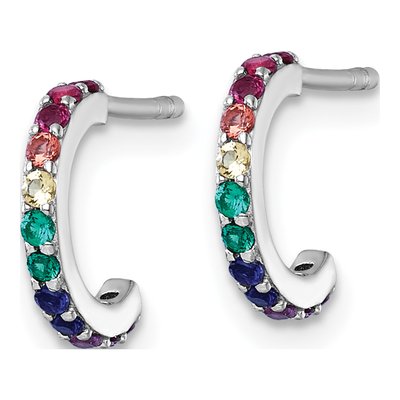 Sterling Silver 10mm Crystal Girls' Rainbow J- Hoop Earrings – view 3