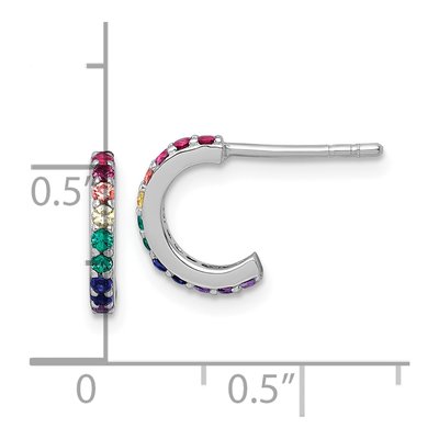 Sterling Silver 10mm Crystal Girls' Rainbow J- Hoop Earrings – view 4