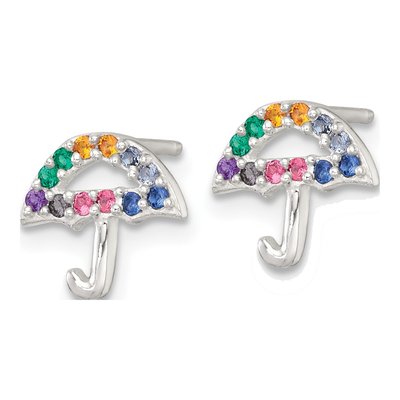 Sterling Silver Round Crystal Girls' Umbrella Stud Earrings – view 3
