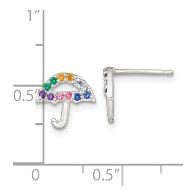 Sterling Silver Round Crystal Girls' Umbrella Stud Earrings – view 4