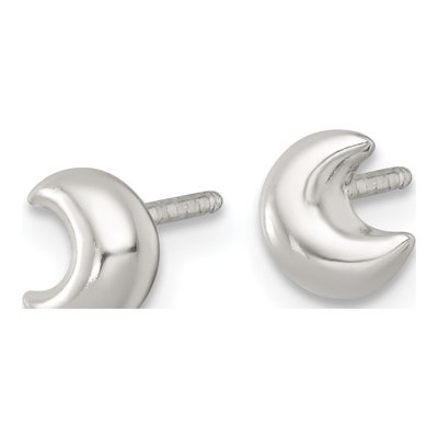 Sterling Silver Girls' Puffed Moon Stud Earrings – view 3