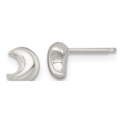 Sterling Silver Girls' Puffed Moon Stud Earrings