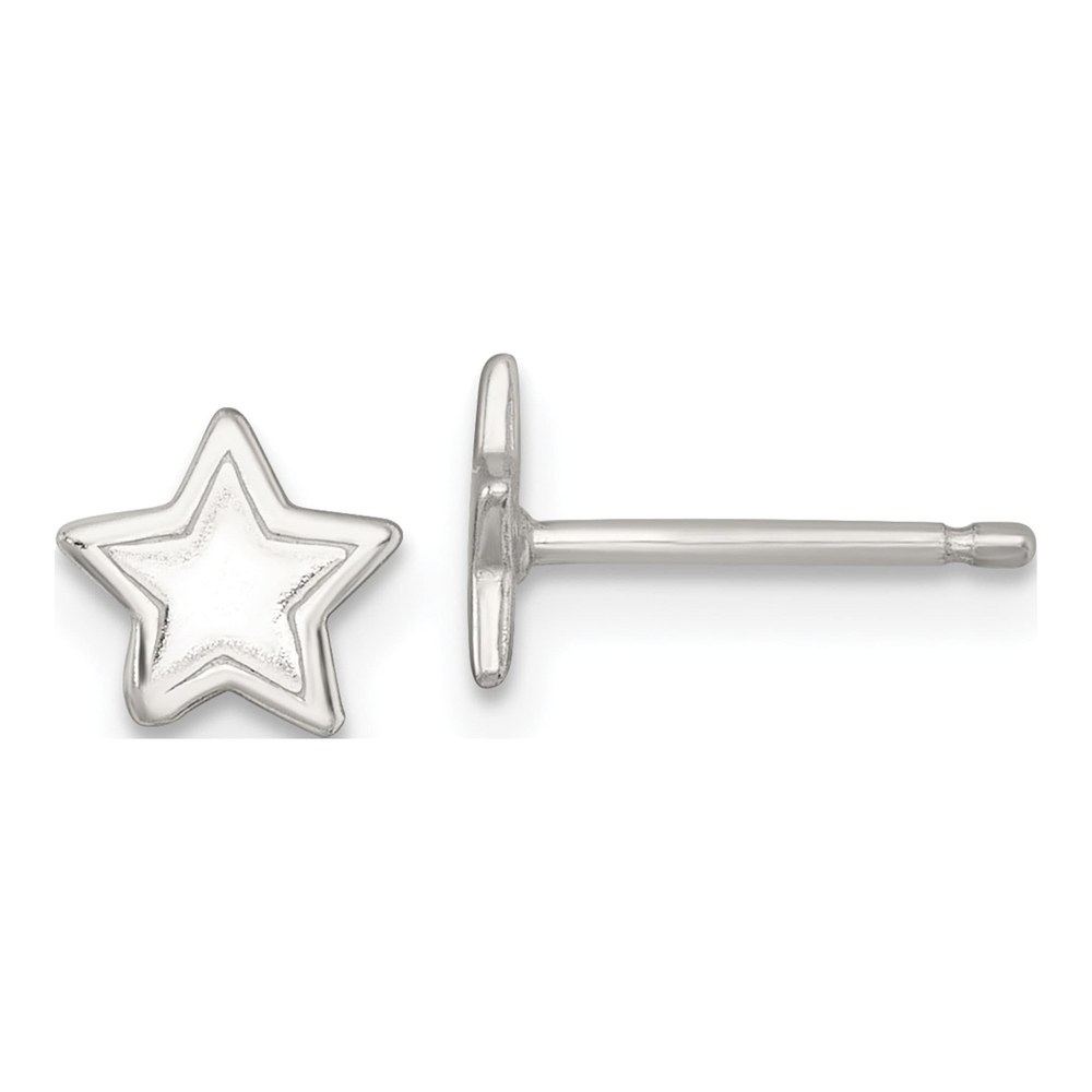 Sterling Silver Rhodium-Plated Polished And Grooved Star Childrens Post Earrings