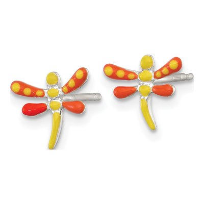 Sterling Silver Girls' Enamel Dragonfly Stud Earrings – view 3