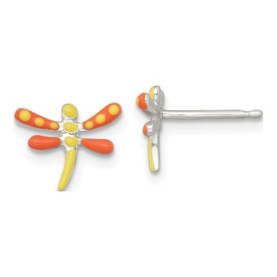 Sterling Silver Girls' Enamel Dragonfly Stud Earrings