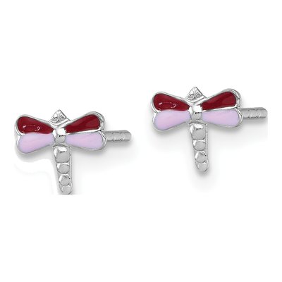 Sterling Silver Girls' Enamel Dragonfly Stud Earrings – view 3