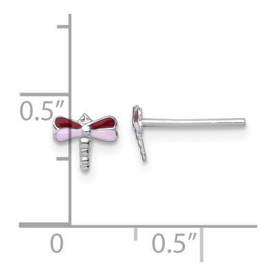Sterling Silver Girls' Enamel Dragonfly Stud Earrings – view 4