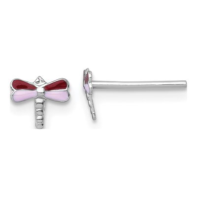 Sterling Silver Girls' Enamel Dragonfly Stud Earrings