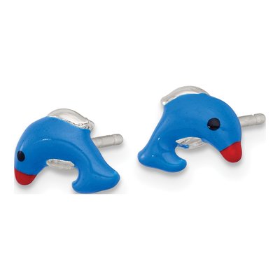 Sterling Silver Girls' Enamel Dolphin Stud Earrings – view 3