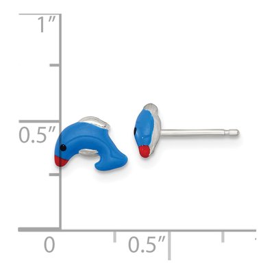 Sterling Silver Girls' Enamel Dolphin Stud Earrings – view 4