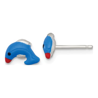 Sterling Silver Girls' Enamel Dolphin Stud Earrings