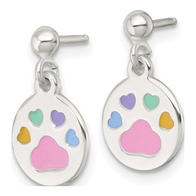 Sterling Silver Girls' Enamel Heart Pawprint Dangle Earrings – view 3