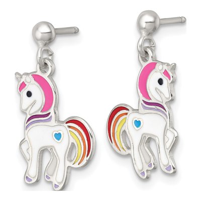 Sterling Silver Girls' Enamel Unicorn Dangle Earrings – view 3