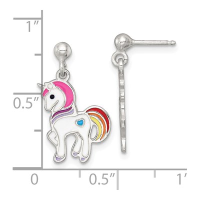 Sterling Silver Girls' Enamel Unicorn Dangle Earrings – view 4