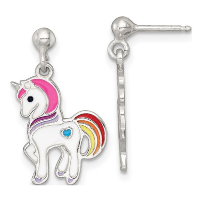 Sterling Silver Girls' Enamel Unicorn Dangle Earrings