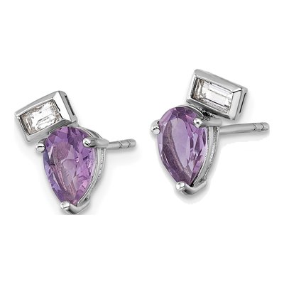 Sterling Silver Amethyst & White Topaz Pear Emerald-Cut Stud Earrings – view 3